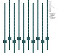 VEVOR Lot de 10 Poteaux de Clôture en Métal Piquets Robustes 121,92 cm Vert