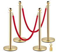 VEVOR Poteaux de Guidage Séparation d'Or 4 PCs 2 Cordes Velours Rouges 1,5m | Fils d'Attente de Queue Poteau Individuel de Sécurité Hauteur 96 cm Barrière de Queue pour Contrôle de Foule de Musées, Fête