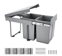VEVOR Poubelle coulissante pour armoire de cuisine, collecteur de déchets sous évier 20 L x 2, conteneur à déchets sous montage avec système coulissant à extension complète en métal robuste et poignée