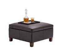VEVOR Pouf de rangement carré en cuir table basse rembourrée salon marron foncé