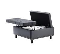 VEVOR Pouf de Rangement carré en Cuir, Table Basse capitonnée et rembourrée avec Plateau relevable et Rabattable, ottomane de Rangement en Similicuir Haute densité pour Salon, Chambre, dortoir, Gris
