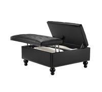VEVOR Pouf de rangement carré en cuir, table basse capitonnée et rembourrée avec plateau relevable et rabattable, ottomane de rangement en similicuir haute densité pour salon, chambre, dortoir, noir
