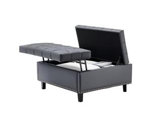 VEVOR Pouf de Rangement carré en Cuir, Table Basse capitonnée et rembourrée avec Plateau relevable et Rabattable, ottomane de Rangement en Similicuir Haute densité pour Salon, Chambre, dortoir, Gris