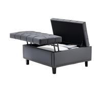VEVOR Pouf de rangement carré en cuir table basse rembourrée pour salon noir