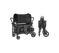VEVOR Poussette Chariot pour 4 Enfants Pliable à Quatre Roues, Capacité Charge 150 kg, avec Poignée Réglable, Harnais de Sécurité, Auvent Amovible, Poussette 4 Places pour Camping, Gris Foncé et Noir