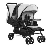 VEVOR Poussette double pliable légère siège tandem pour bébé gris clair noir