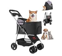VEVOR Poussette pliable pour animaux domestiques, poussette pour chien à 4 roues avec freins, capacité 16 kg, transport amovible avec fenêtres en maille respirante pour petits chiens chats