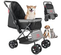 VEVOR Poussette pour animal de compagnie, capacité de poids de 20 kg, chariot pliable pour chien, 4 roues avec fenêtres en maille et poignée réversible, sac de transport portable avec frein, pour