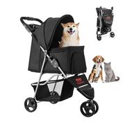 VEVOR Poussette pour animaux de compagnie Capacité 16 kg Chariot pliable pour chiens à 3 roues avec fenêtre en maille et porte-gobelet Poussette portable en tissu Oxford 600D avec frein pour animaux