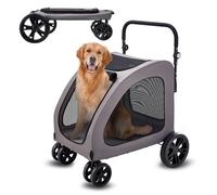 VEVOR Poussette pour Chien Animaux de Compagnie 4 Roues avec Freins, Capacité de Charge 73 kg, Fenêtres en Maille Respirante, Hauteur Réglable, Tissu Oxford 600D, pour Chiens, Animaux de Compagnie