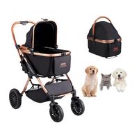 VEVOR Poussette pour Chien Animaux de Compagnie 4 Roues Pivotantes avec Freins Capacité de Charge 30 kg Poussette Chat Support Amovible Panier Rangement Coussin pour Chiens Petite/Moyenne Taille, Noir