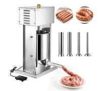 VEVOR Poussoir à Saucisses Électrique 10 L, Machine à Saucisses Verticale en Acier Inoxydable, Ensacheuse à Contrôle de Vitesse en Continu et Pédale, avec 4 Tubes de Remplissage, pour Cuisine