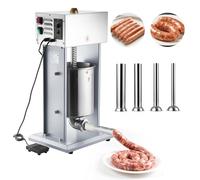 VEVOR Poussoir à Saucisses Électrique 10 L, Machine à Saucisses Verticale en Acier Inoxydable, pour Saucissons Restaurant Supermarché Boucherie, Réglage Continu de la Vitesse, 4 Tubes de Remplissage