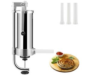 VEVOR Poussoir à Saucisses Manuel 3 L Machine à Saucisses Verticale à Pince de Table Ensacheuse Saucisse en Inox Alimentaire avec 3 Tubes de Remplissage pour Churros Saucissons Restaurant Supermarché