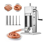 VEVOR Poussoir à Saucisses Manuel 3 L, Machine à Saucisses Verticale, Appareil pour Remplissage de Saucissons Restaurant Boucherie Maison, en Acier Inoxydable, Deux Vitesses, 5 Tubes de Remplissage