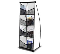 VEVOR Présentoir à Brochures 4 Niveaux et 8 Poches, Porte-Brochures sur Pied en Maille, Porte-Revues Magazines Journaux Léger et Portable, avec Sac de Transport, pour Magasin Bureau Salon Foire