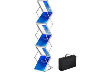 VEVOR Présentoir à Brochures en Alliage Aluminium Pliable Porte-Brochures sur Pied 6 Compartiments A4 Portable Charge 2 kg avec Sac Porte-Revue pour Magazines Journaux Foires Exposition 26x36x152 cm