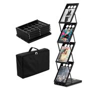 VEVOR Présentoir à Brochures Pliable, Porte-Brochures sur Pied 4 Niveaux, Porte-Revues Magazines Journaux Léger et Portable avec Sac de Transport, pour Magasin Bureau Salon Foire Exposition, 4 Poches