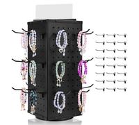 VEVOR Présentoir Panneaux Perforés Rotatif, 18,8 x 18,8 x 52 cm, 4 Côtés, avec 24 Crochets, Panneau Perforé de Rangement Acier Laminé à Froid Épais pour Épicerie, Magasin de Détail, Bijouterie, Noir