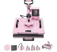 VEVOR Presse à Chaud 300 x 380 mm 8 en 1 Rose Presse pour Gobelets 6-30 oz, Machine à Transfert Thermique pour T-shirts, Mugs, Chapeaux et Assiettes, Bras Pivotant à 360°, Contrôle Numérique Précis