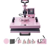 VEVOR Presse à Chaud 380 x 380 mm 8 en 1 Rose Presse pour Gobelets 6-30 oz, Machine à Transfert Thermique pour T-Shirts, Mugs, Chapeaux et Assiettes, Bras Pivotant à 360°, Contrôle Numérique Précis