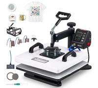 VEVOR Presse à Chaud 38x38cm Machine de Sublimation 8 en 1 Pivotante à 360°, Contrôle Numérique de Température et Durée, pour T-shirts, Mugs, Gobelets, Casquettes et Assiettes, Chauffage Rapide