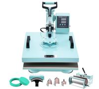 VEVOR Presse à Chaud 8-en-1 Plaque 38x38 cm, Machine de Sublimation Textile avec Presse à Tasses de 18-89 cL, Pivotant à 360°, Contrôle Numérique Précis, DIY T-shirts/Chapeaux/Tasses/Assiettes, Vert
