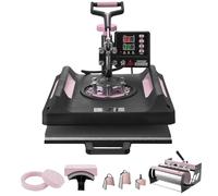 VEVOR Presse à Chaud 8-en-1, Plaque Chauffante 38x38 cm, Machine de Sublimation Textile avec Presse à Tasses 89 cL, Pivotant à 360°, Pressage Numérique, T-shirt/Chapeau/Tasse/Assiette, Noir et Rose