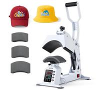 VEVOR Presse à Chaud Casquette, Presse de Transfert Thermique, avec 4 Plateaux Interchangeables et Tendeur de Casquettes, pour Projets de Thermocollage, Vinyle et Sublimation, Contrôle LED, Blanche
