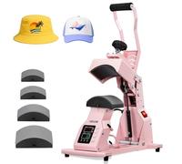 VEVOR Presse à Chaud pour Casquettes et Chapeaux, Presse de Transfert Thermique avec 4 Platines Interchangeables, Contrôle Précis du Temps et de la Température, Machine de Sublimation HTV, Rose