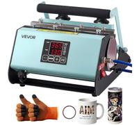 VEVOR Presse à Chaud pour Tasses Capacité Maximale de 887 mL Noir et Vert, avec Ruban Adhésif et Gants, Réglage Température et Durée, Transfert Thermique par Sublimation pour Gobelets, Tasses et Mugs