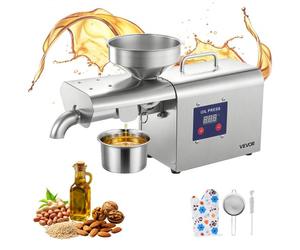 VEVOR Presse à Huile Électrique 3,75 kg/h Extracteur d'Huile Automatique, Pour Graines Oléagineuses Arachide Sésame Soja Amande Noix, Puissante 750 W, Pression à Chaud 50-300 °C, Pressage Efficace