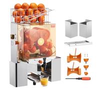 VEVOR Presse-Agrumes Électrique Commercial 120 W Extracteur de Jus Alimentation Automatique avec Filtre Seau de Collecte d'Épluchure et Robinet pour Orange Pamplemousse Restaurants Cafés Fruiteries