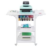 VEVOR Table de Presse à Chaud à 3 Niveaux, Support de Presse à Chaud Mobile avec Roulettes, Établi pour Machine de Transfert de Chaleur Pliable, avec Support de Rouleau de Vinyle, Atelier, Blanc