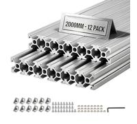 VEVOR Profilé Aluminium Extrudé 2020 12 PCS Profilé Alu Anodisé 2000 mm Rainure en T Standard Européen pour Châssis d'Imprimante 3D, Machine CNC, Mobilier, Établis, Bricolage, Haute Résistance, Argent