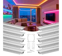 VEVOR Profilé Aluminium LED Encastrable 2 m Lot de 10 Canal LED pour Plaque de Plâtre Éclairage Murs Plafonds, avec Diffuseur Blanc Laiteux, Embouts et Clips de Fixation, Aluminium Anodisé Argent