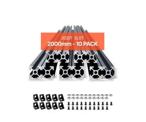 VEVOR Profilés d'Extrusion en Aluminium 2020, Lot de 10, Rail Linéaire Anodisé Norme Européen Rainure en T 2000 mm, Haute Résistance, pour Imprimante 3D, Machine Bricolage CNC, Gravure au Laser, Noir