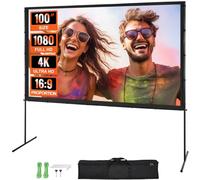VEVOR Projector Screen with Stand, 100 inch 16:9 4K 1080 HD Outdoor Movie Screen with Stand, Wrinkle-Free Projection Screen with Bar Feet and Carry Bag, for Home Theater Cinema Backyard Movie Night