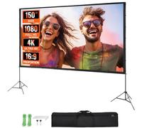 VEVOR Écran de Projection sur Pied Portable 381 cm 16:9 HD Toile de Projection Double Face Anti-Plis Grand Angle de Vision avec Sac de Rangement pour Vidéoprojecteurs Cinéma Maison et en Plein Air