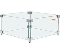 VEVOR Protection anti-vent pour foyer à gaz pour table de cuisson carrée, 380 x 380 x 180 mm, protection anti-vent pour foyer, protection en verre carrée de 8 mm d'épaisseur, plaque de verre avec supp