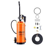 VEVOR Pulvérisateur Acier Inoxydable Industriel à Roulettes, Capacité Env. 13,2 L, Pompe Manuelle, 25-60 PSI, avec Lance 52 cm, Tuyau 1,2 m et 3 m, 2 Buses Laiton, pour Chantier Construction, Jardin
