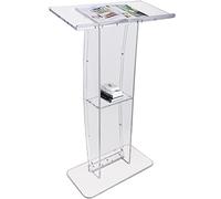 VEVOR Pupitre de Conférence 68,5x33x120 cm Podium de Présentation Acrylique Plan Incliné avec Étagère de Stockage Lutrin Débout pour Présentation Réception Bureau École Église Restaurant Transparent