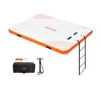 VEVOR, Plate-Forme Gonflable Tapis de Quai Flottant antidérapant avec Sac de Transport Portable échelle Amovible, Radeau d'île pour Piscine, Plage, océan, Blanc + Orange, 8 x 6 pi / 2,43 x 1,82 m