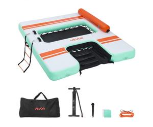 VEVOR Quai Flottant Gonflable 2,44x1,83 m Plateforme de Quai Gonflable pour Piscine Plage Mer Moments Détente Famille Amis, avec Sac Transport Portable, Échelle Amovible, Rampe Sous-marine pour Chien