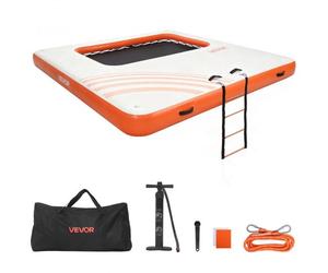 VEVOR Quai Flottant Gonflable 3,05x3,05 m Plateforme de Quai Gonflable pour Piscine Plage Mer Lac Réunions de Famille Moments de Détente entre Amis avec Sac de Transport Portable, Échelle Amovible
