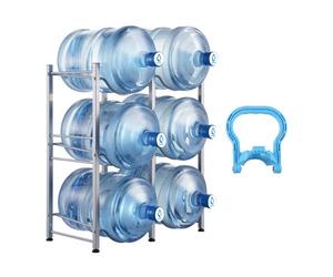 VEVOR Rack à Bonbonnes à 3 Niveaux et 2 Rangée, Support Bouteille d’Eau de 18,9 L, Capacité 6 Pièces, Range Bonbonnes d’Eau Solide, Rangement pour Garde-Manger, Cuisine, Bureau, Salon, Usine, Argenté
