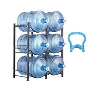VEVOR Rack à Bonbonnes à 3 Niveaux, Support Bouteille d’Eau de 18,9 L Capacité 6 Pièces, Range Bonbonnes d’Eau Solide à Double Rangée, en Fer, Rangement pour Cuisine, Bureau, Salon, Usine, Noir