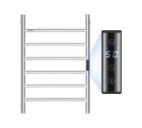 VEVOR Radiateur Sèche-Serviettes Électrique 6 Barres, Porte-Serviettes Chauffant Mural, Chauffe-Serviettes à Température Réglable, Étanche IPX5, avec Minuterie et Écran LED, Salle de Bain, Argenté