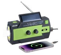 VEVOR Radio météo d'urgence, batterie 4000 mAh, radio solaire d'urgence à manivelle avec FM/AM/WB/NOAA, câble de chargement USB, alarme SOS et lampe de poche, recharge urgence pour smartphone, vert