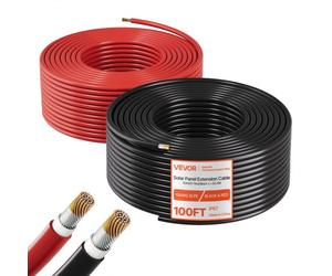 VEVOR Rallonge Panneau Solaire 6 mm² Câble d'Extension de Panneau Solaire 30,5 m Noir 30,5 m Rouge pour Systèmes Photovoltaïques Extérieurs, Camping-cars, Bateaux, Fil de Cuivre Étamé, Étanche IP67